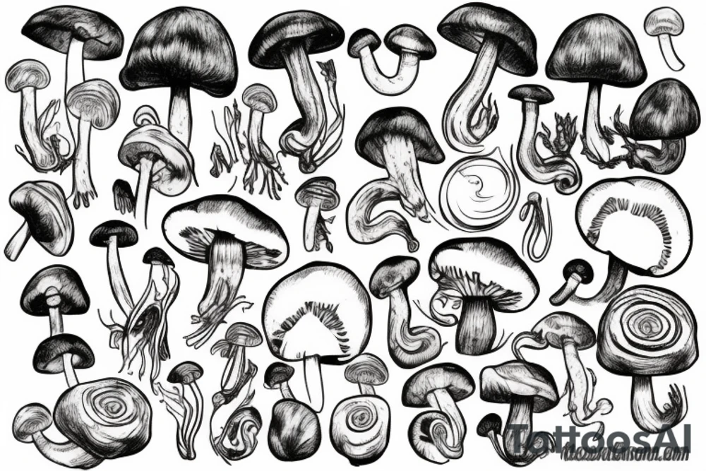 head and mushrooms tattoo idea