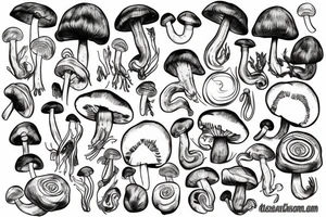 head and mushrooms tattoo idea