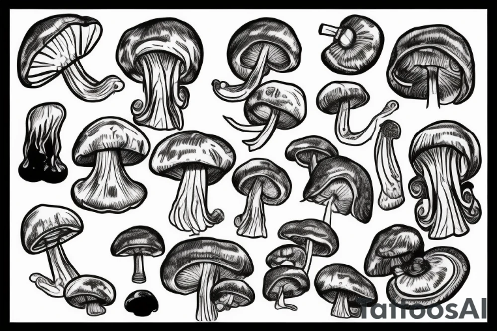 head and mushrooms tattoo idea
