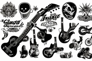 accoustic guitar, mutt motorbike, sunset tattoo idea