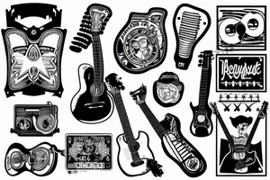 accoustic guitar, mutt motorbike, sunset tattoo idea
