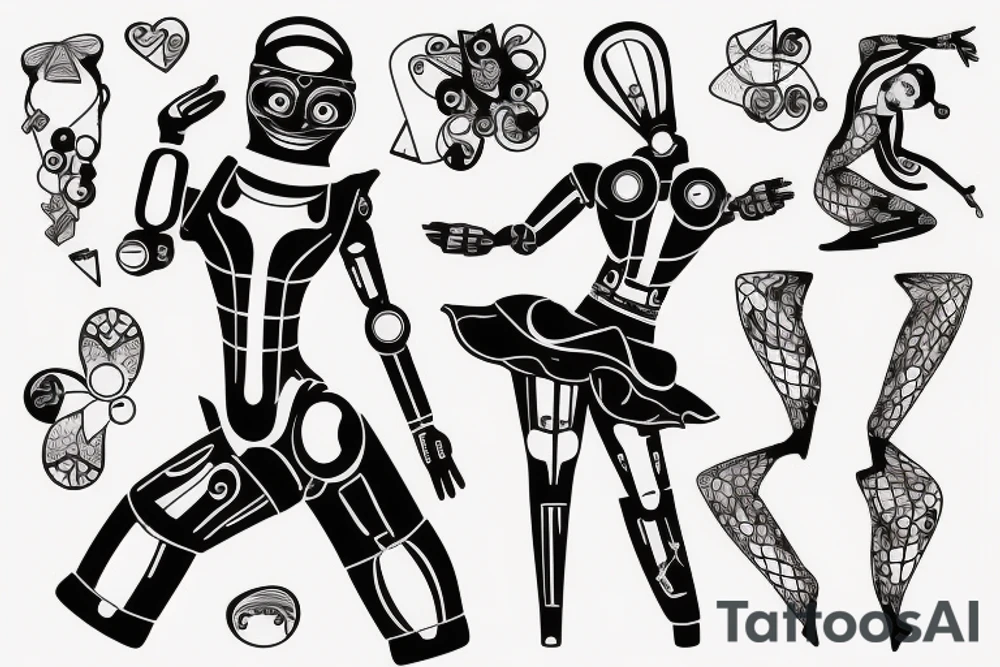 Roboballerina in a pose permeated with deep sex tattoo idea