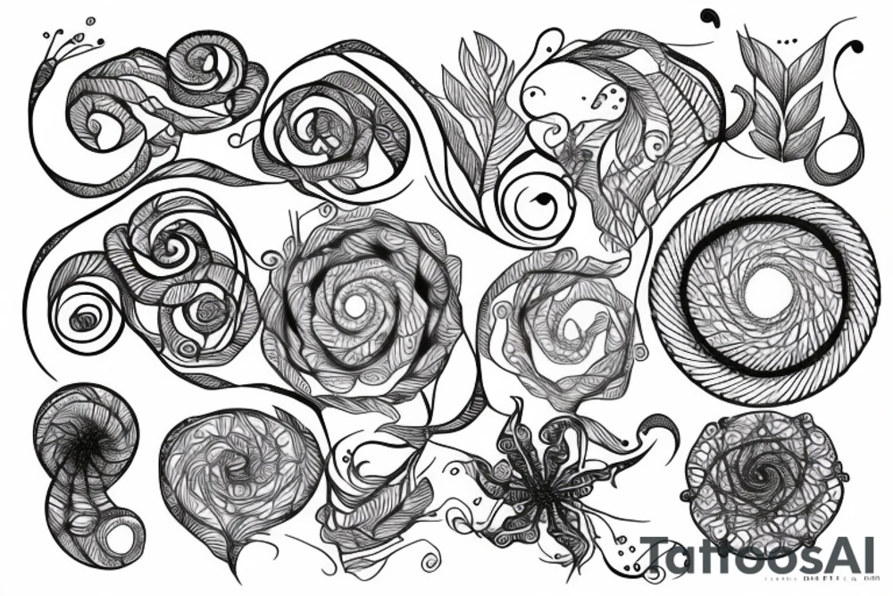 spiral shell and ferns tattoo idea