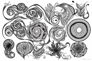 spiral shell and ferns tattoo idea