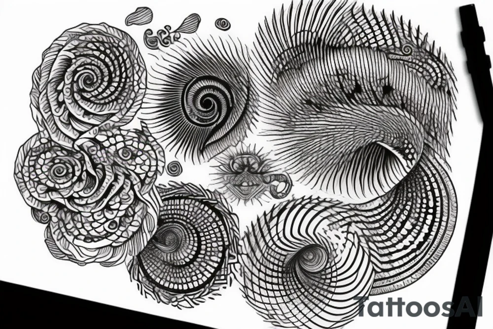 spiral shell and ferns tattoo idea