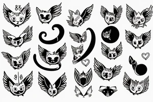 a small plump black and white cat with pink angel wings tattoo idea