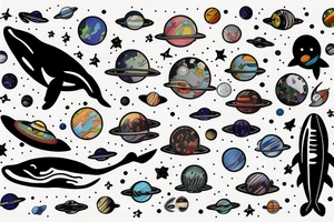 whale, space, planets, astronaut tattoo idea