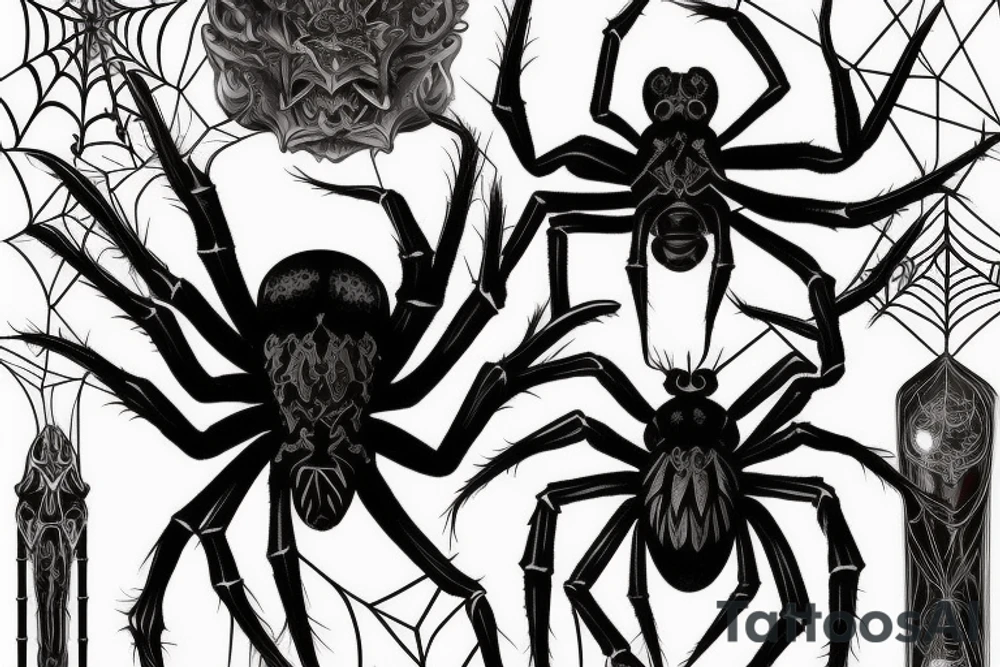 Spider in Gothic style dark style with long legs tattoo idea