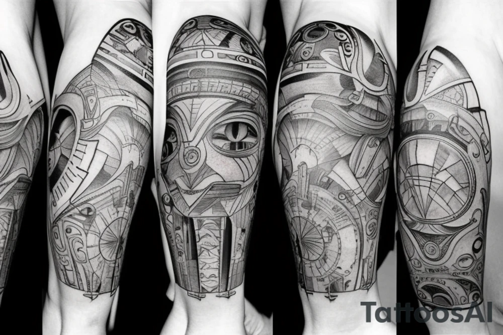 knee tattoo geometrical, sci-fi, ancient greek tattoo idea