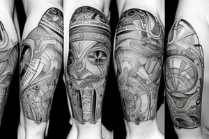 knee tattoo geometrical, sci-fi, ancient greek tattoo idea