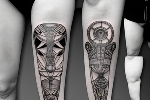 knee tattoo geometrical, sci-fi, ancient greek tattoo idea