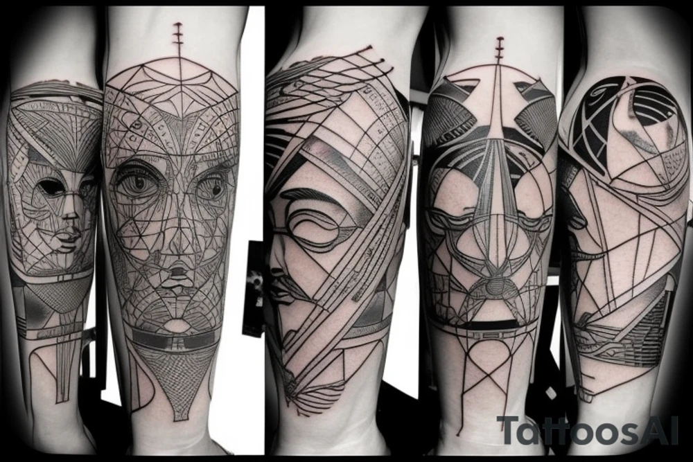 knee tattoo geometrical, sci-fi, ancient greek tattoo idea