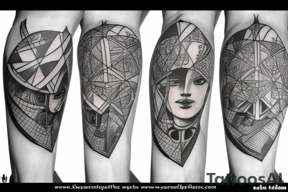 kneecap tattoo geometrical, sci-fi, ancient greek tattoo idea