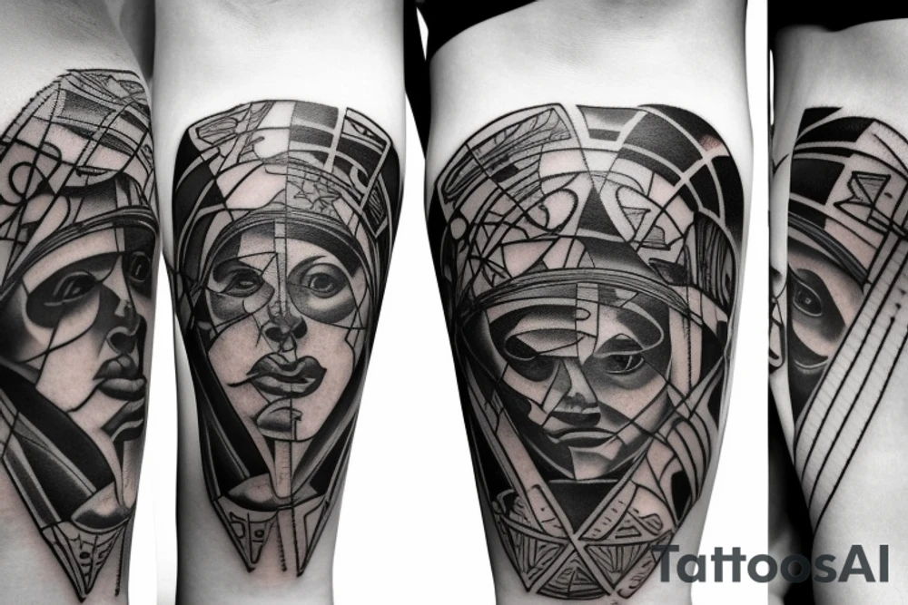 kneecap tattoo geometrical, sci-fi, ancient greek tattoo idea