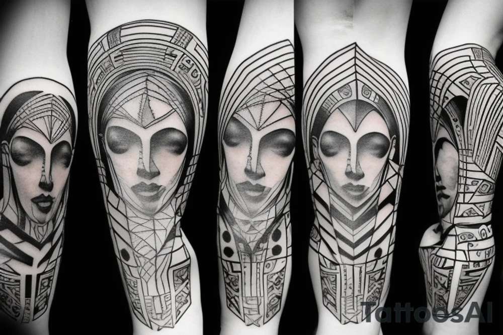 kneecap tattoo geometrical, sci-fi, ancient greek tattoo idea