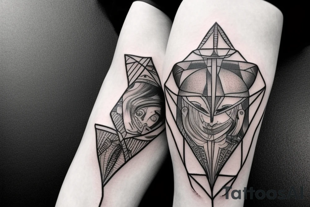kneecap tattoo geometrical, sci-fi, ancient greek tattoo idea