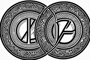 round geometric with letters T and G tattoo idea