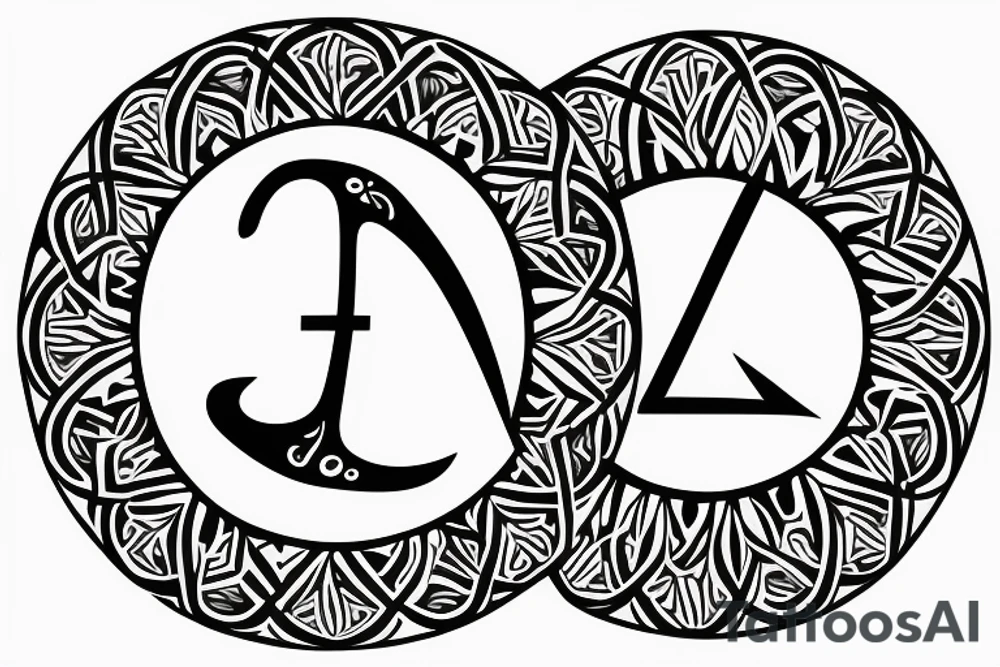 round geometric with letters T and G tattoo idea
