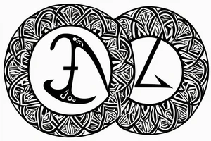 round geometric with letters T and G tattoo idea