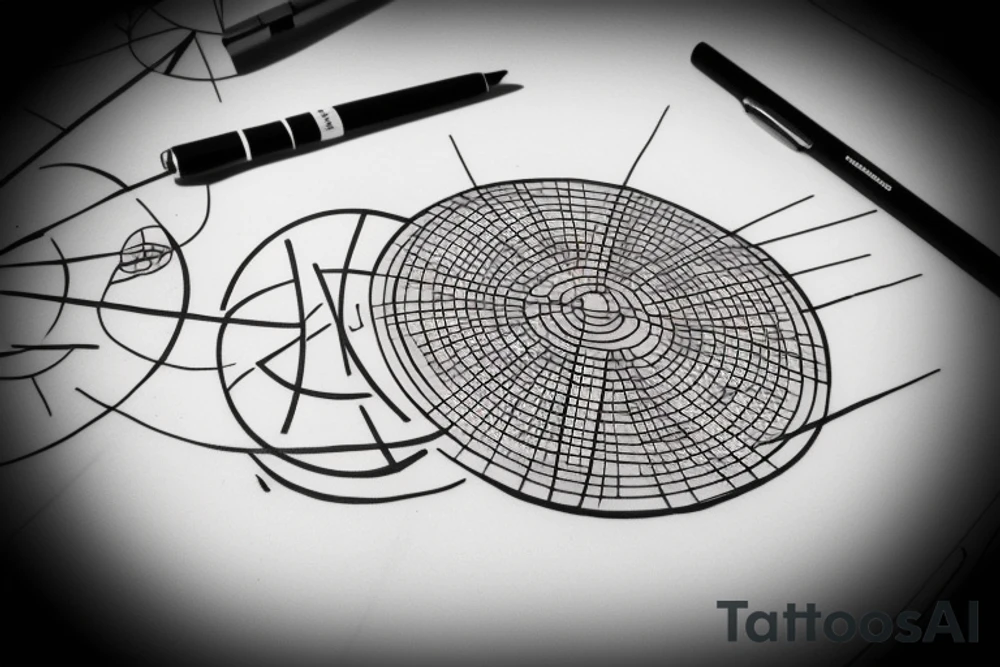 round geometric with letters T and G tattoo idea