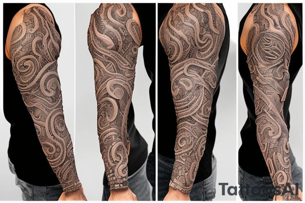 snake skin on arm full sleeve tattoo idea