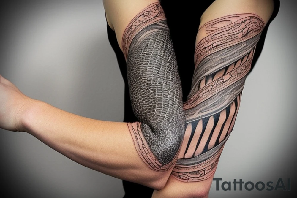snake skin on arm full sleeve tattoo idea