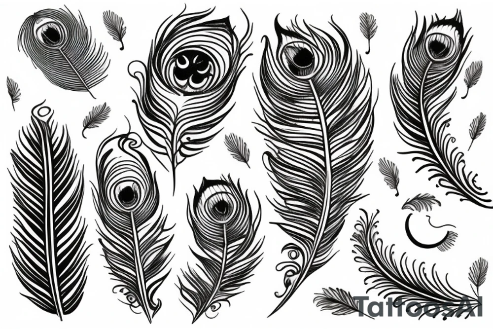 An outline of moon with peacock feather tattoo idea