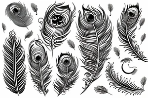 An outline of moon with peacock feather tattoo idea