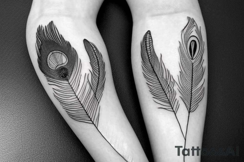 An outline of moon with peacock feather tattoo idea