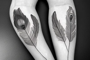 An outline of moon with peacock feather tattoo idea
