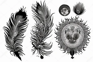 An outline of moon with peacock feather tattoo idea