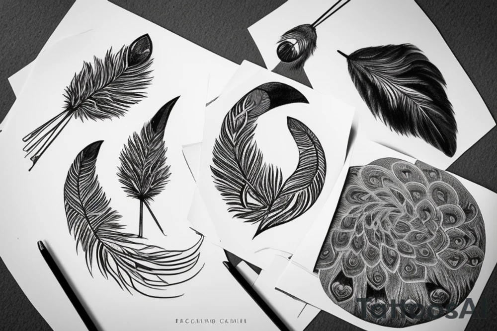 An outline of moon and use peacock feather as it's inner circle tattoo idea