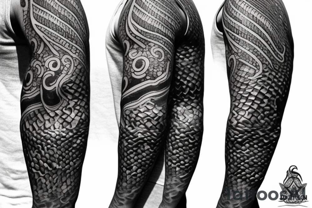 dragon scales on arm full sleeve tattoo idea