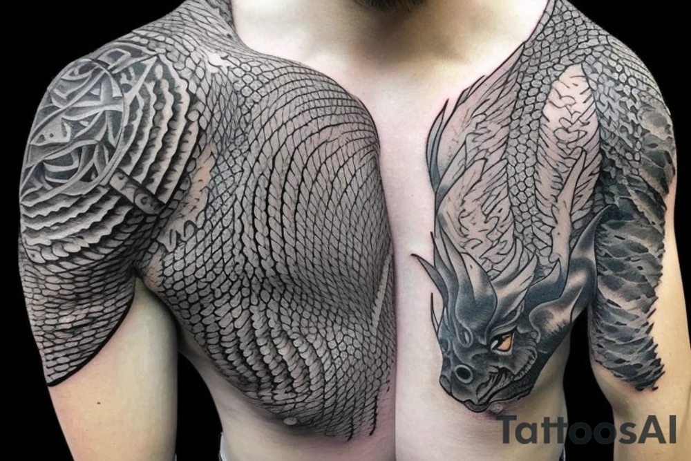 dragon scales on arm full sleeve tattoo idea