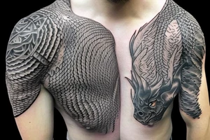 dragon scales on arm full sleeve tattoo idea