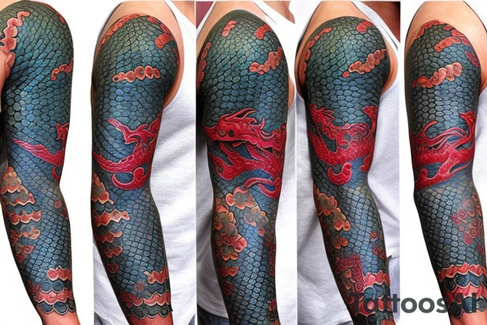 dragon scales on arm full sleeve tattoo idea