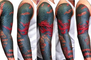 dragon scales on arm full sleeve tattoo idea