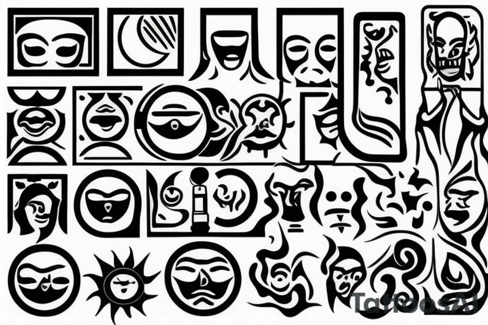 Man with sun instead of head diagonally tattoo idea