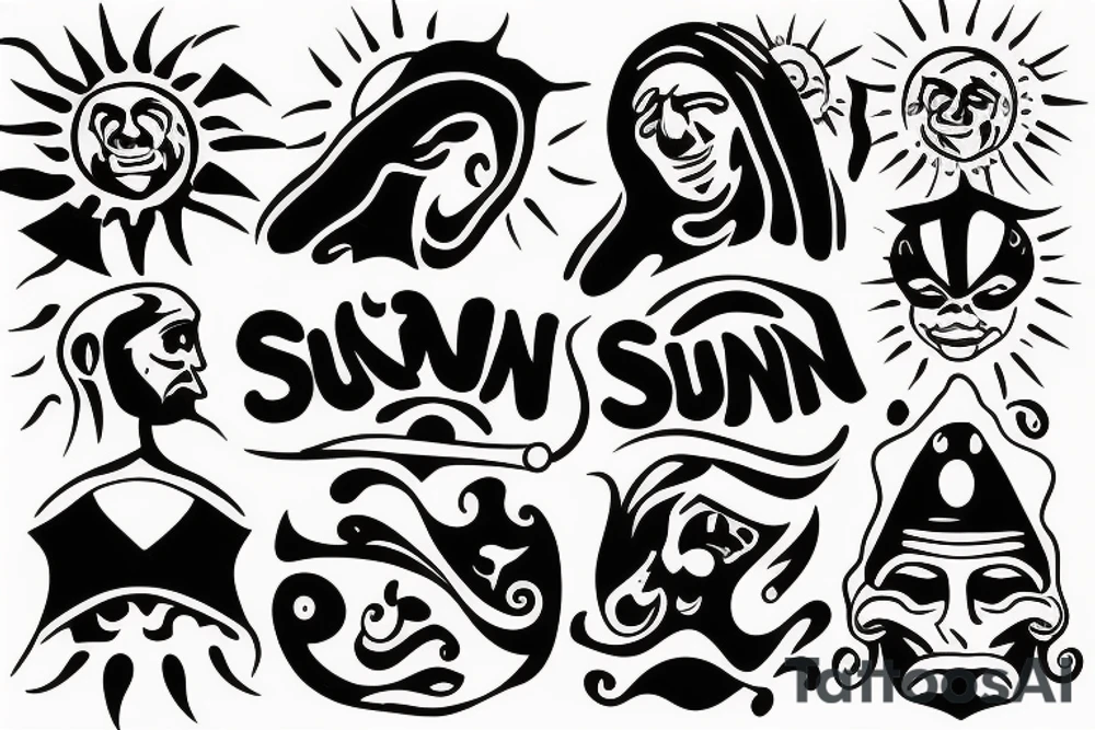 Man with sun instead of head diagonally tattoo idea
