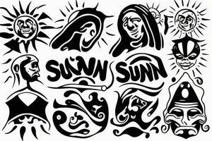 Man with sun instead of head diagonally tattoo idea