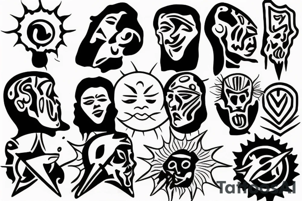 Man with sun instead of head diagonally tattoo idea