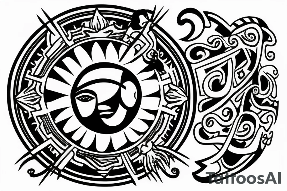 Man with sun instead of head diagonally tattoo idea