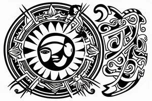 Man with sun instead of head diagonally tattoo idea
