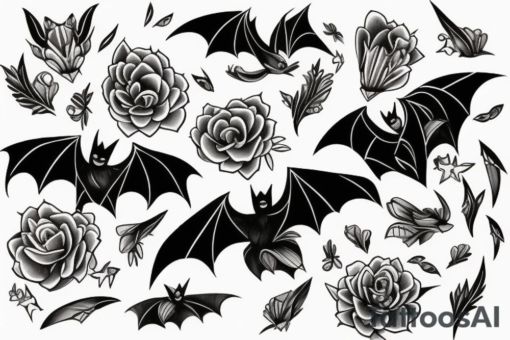bat, flower tattoo idea