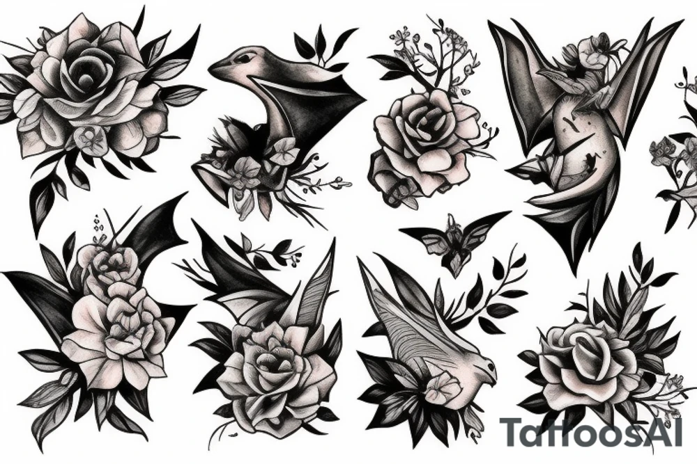 bat, flower tattoo idea
