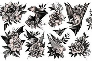 bat, flower tattoo idea