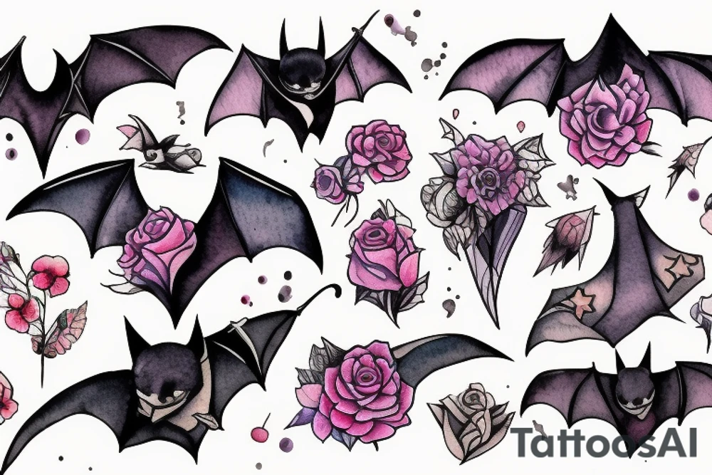 bat, flower tattoo idea