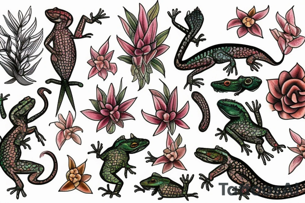 lizard flower tattoo idea