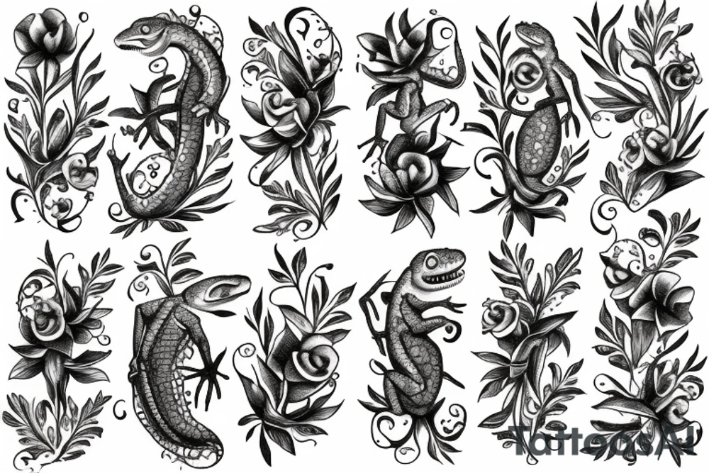 lizard flower tattoo idea