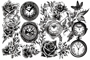 Cataleya and clock tattoo idea